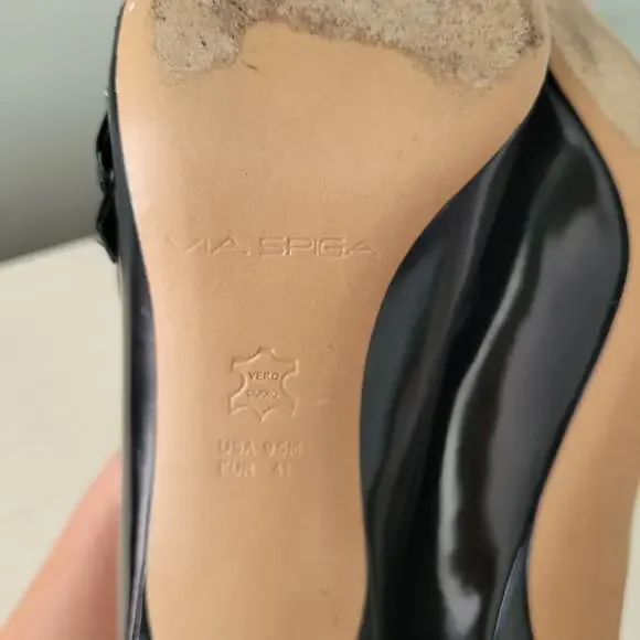 Via Spiga Black Patent Leather Stiletto Heels Double Buckle Pumps 9.5 - Picture 14 of 14